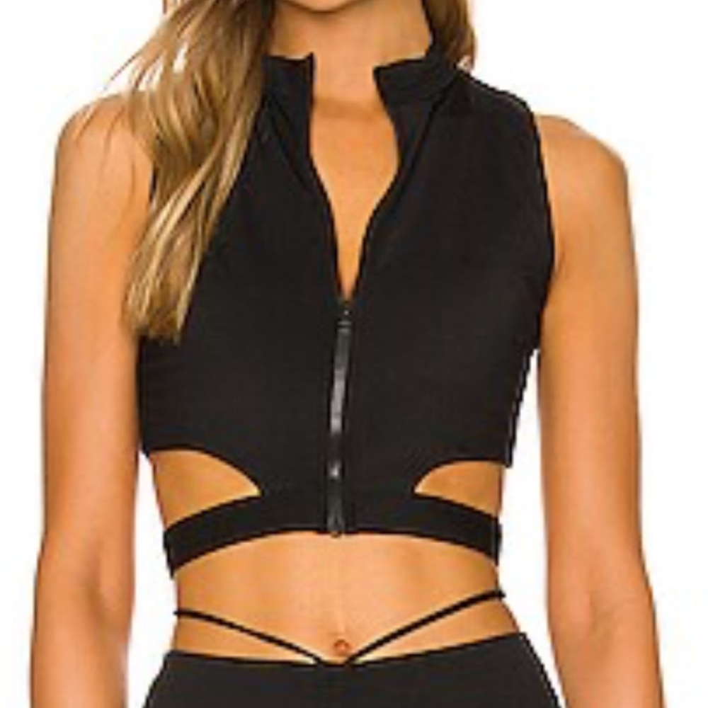 devon windsor emery crop top black zip front